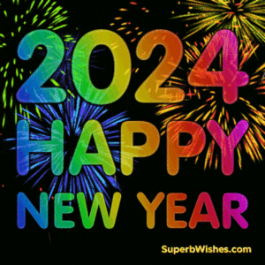Colorful Fireworks Happy New Year 2024 GIF Image