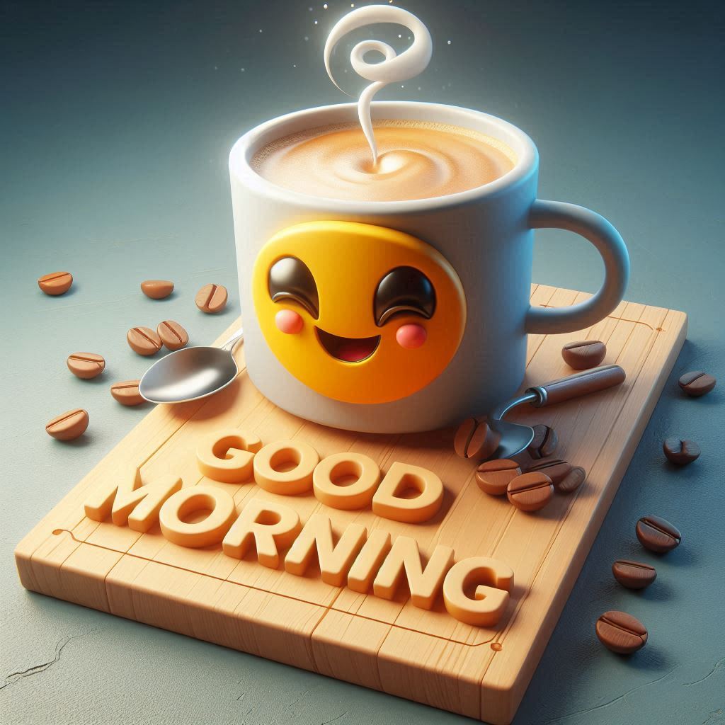 Good morning image with a cup of coffee and a smiley face
