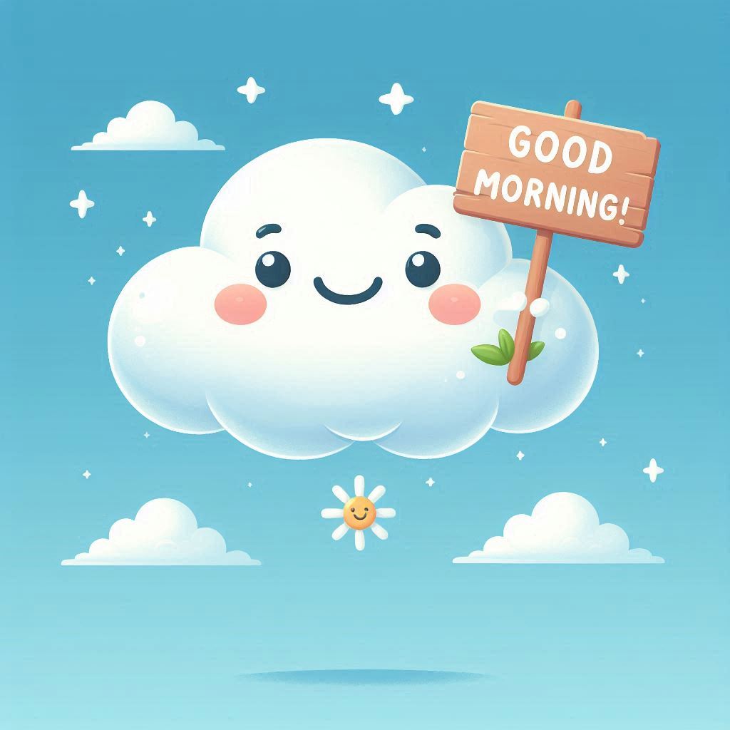 Good morning image with a cartoon cloud