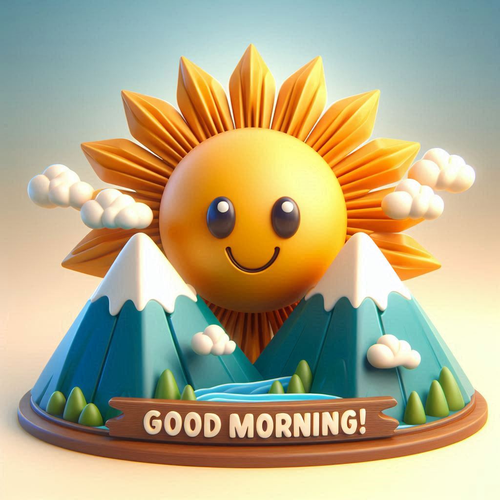 Good morning image with a sun on top of a mountain