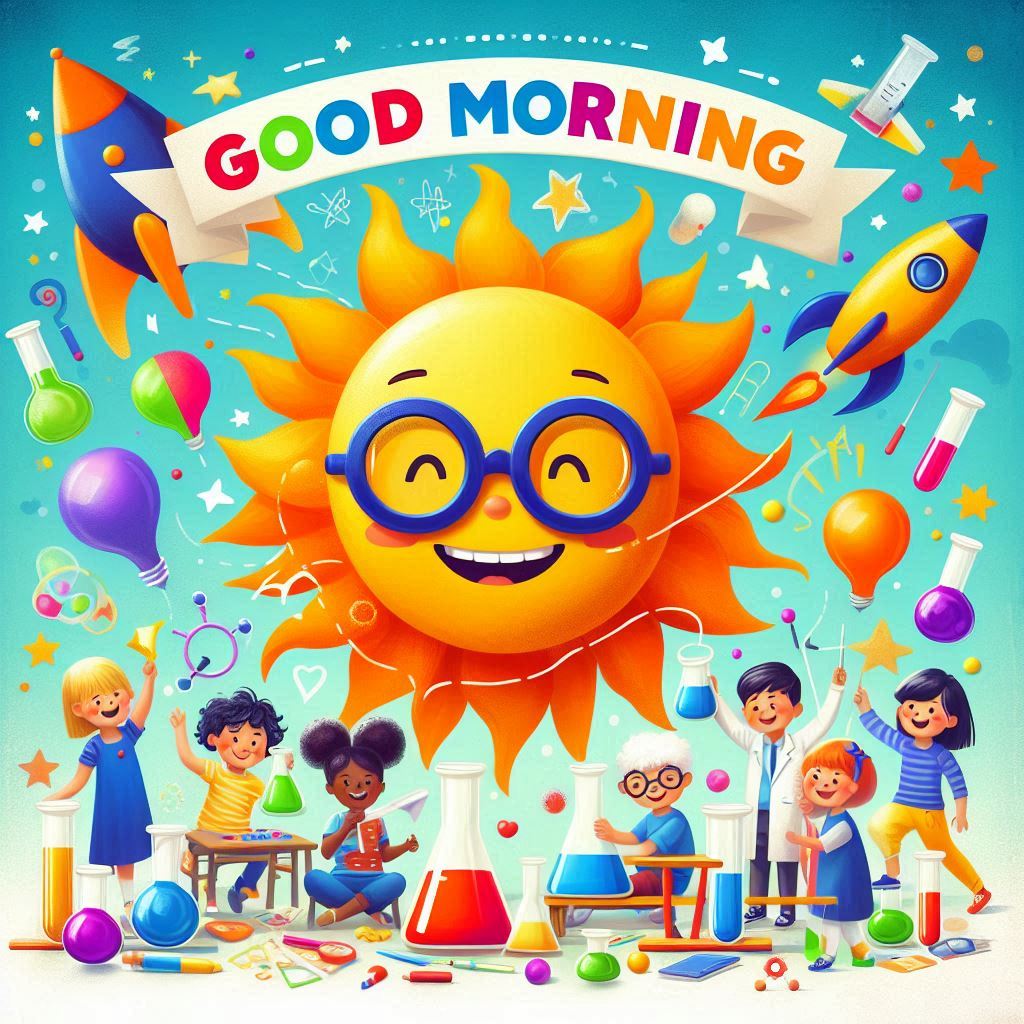 Good morning sun image with kids around it