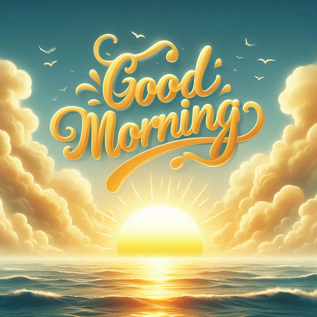A painting of a sunrise with good morning words