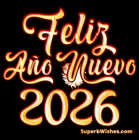 Magníficos fuegos artificiales Feliz Año Nuevo 2026 GIF